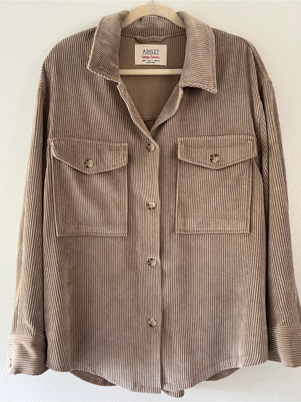 Ashley By 26 International Corduroy Shirt Jacket in Taupe